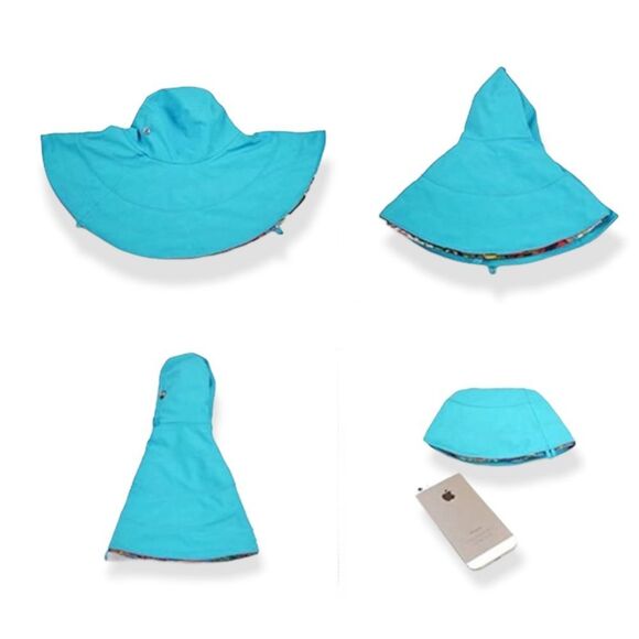 Colorful Blue Wide Brim Reversible Packable Summer Sun Hat NEW - Picture 3 of 3